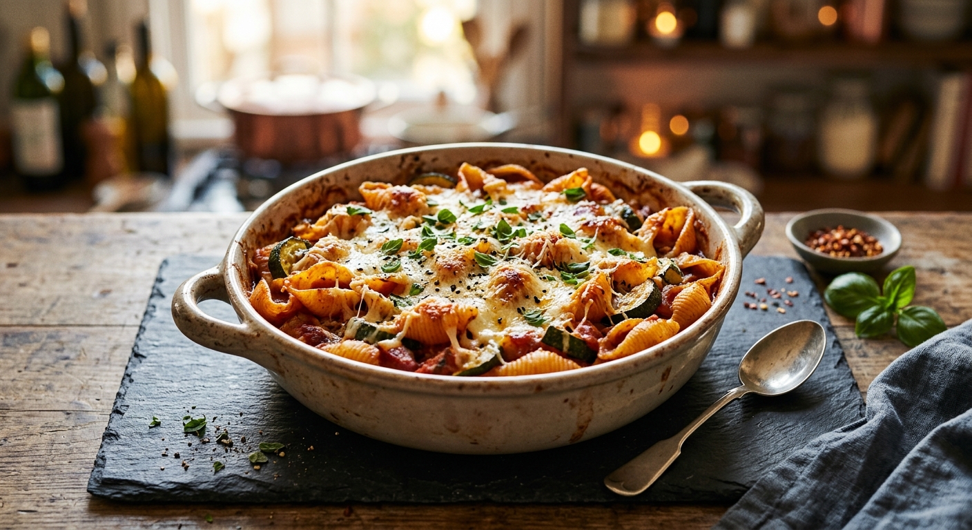 Baked Conchiglie with Mozzarella & Pecorino