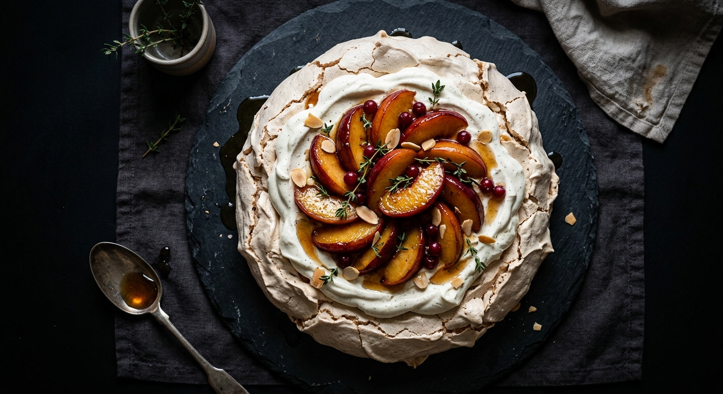 Boozy Nectarine Pavlova