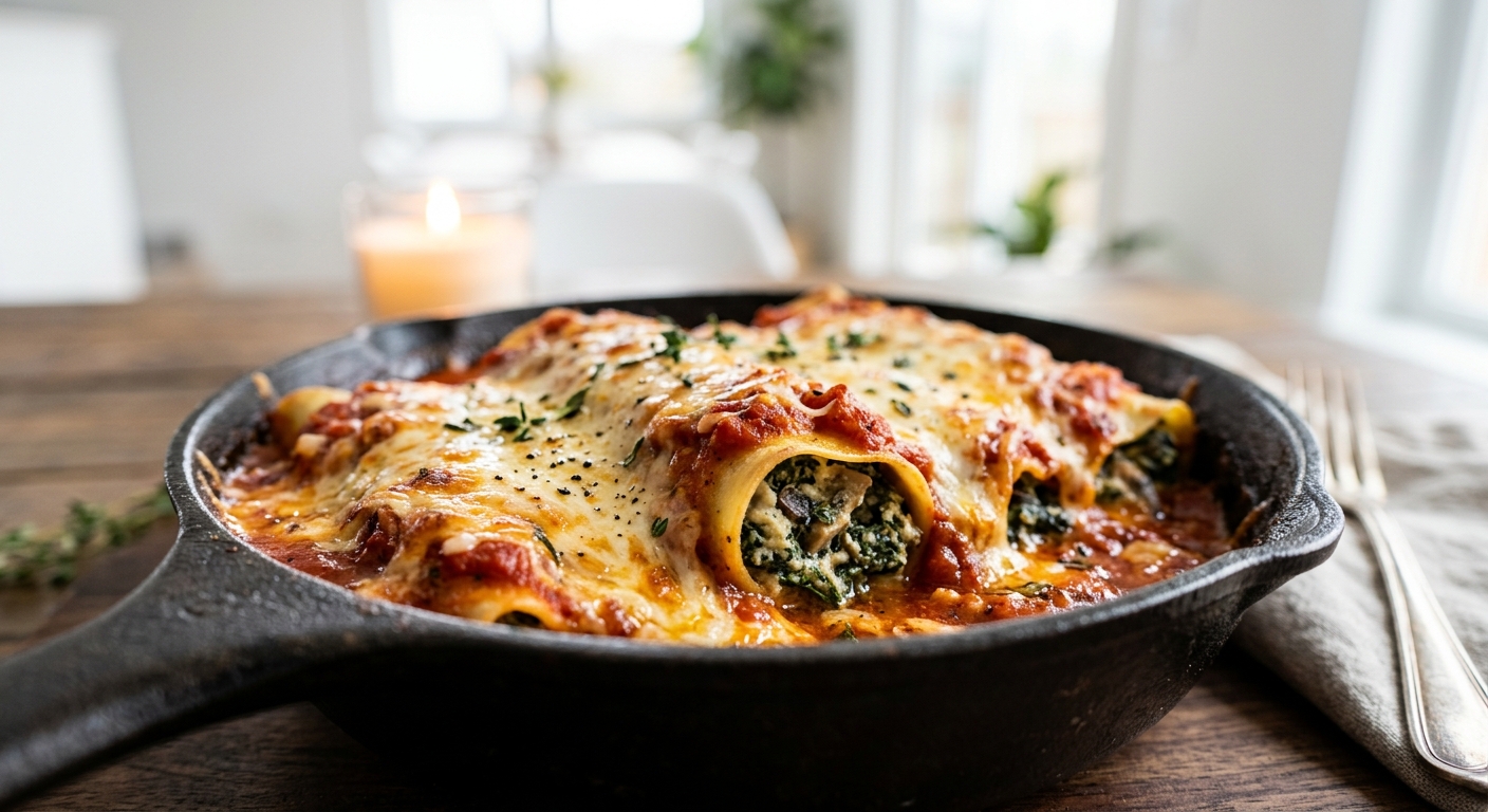 Cannelloni with Creamy Spinach-Mushroom Filling