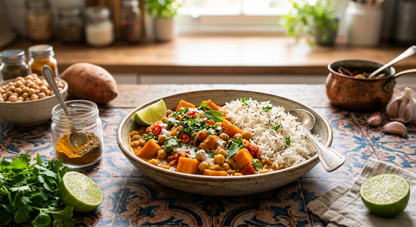 Chickpea Curry with Sweet Potato and Basmati Rice