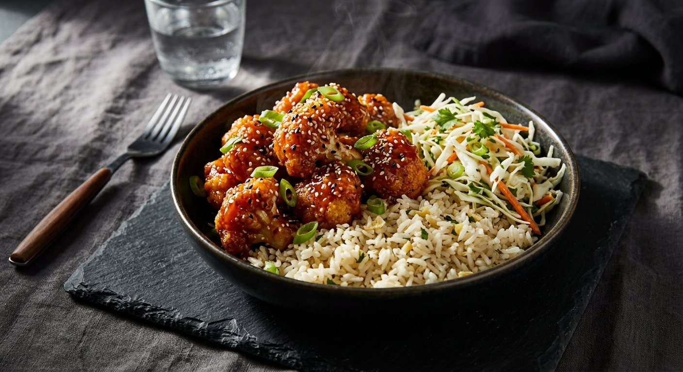 Crispy Sesame Cauliflower Bites with Rice and Ginger