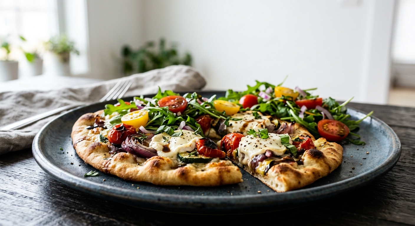 Naan Pizza with Goat Cheese and Fresh Tomato Salad
