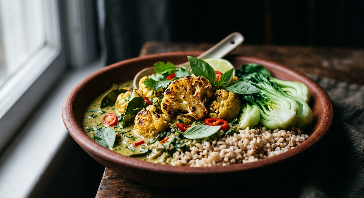Roasted Cauliflower in Green Curry Sauce