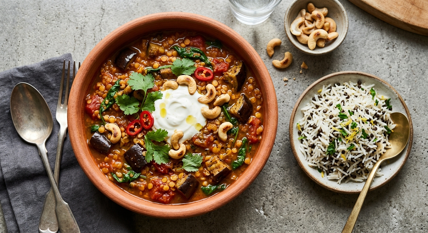 Spicy Lentil Stew with Eggplant