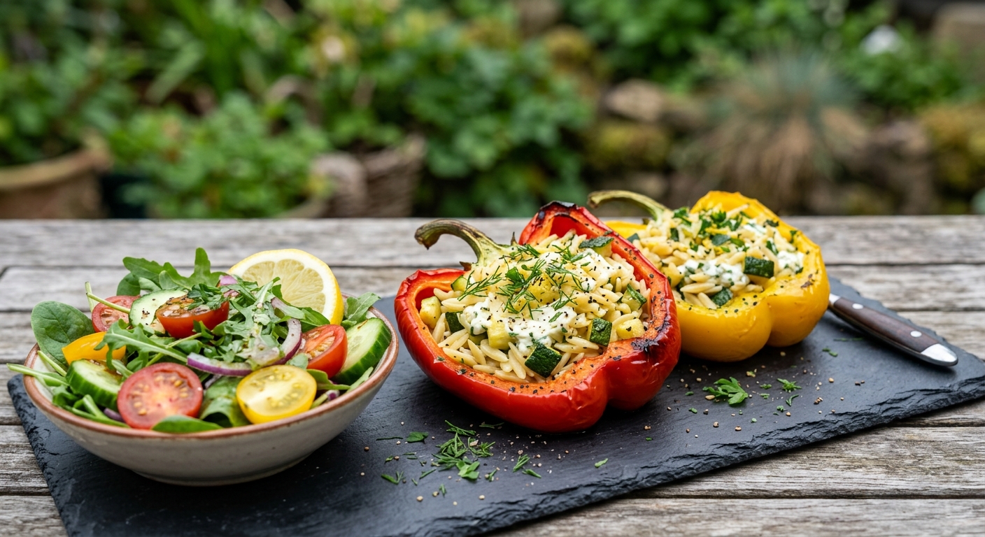 Stuffed Bell Peppers with Orzo and Zucchini