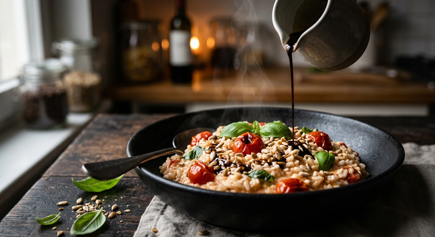 Tomato Risotto with Coconut Milk and Basil