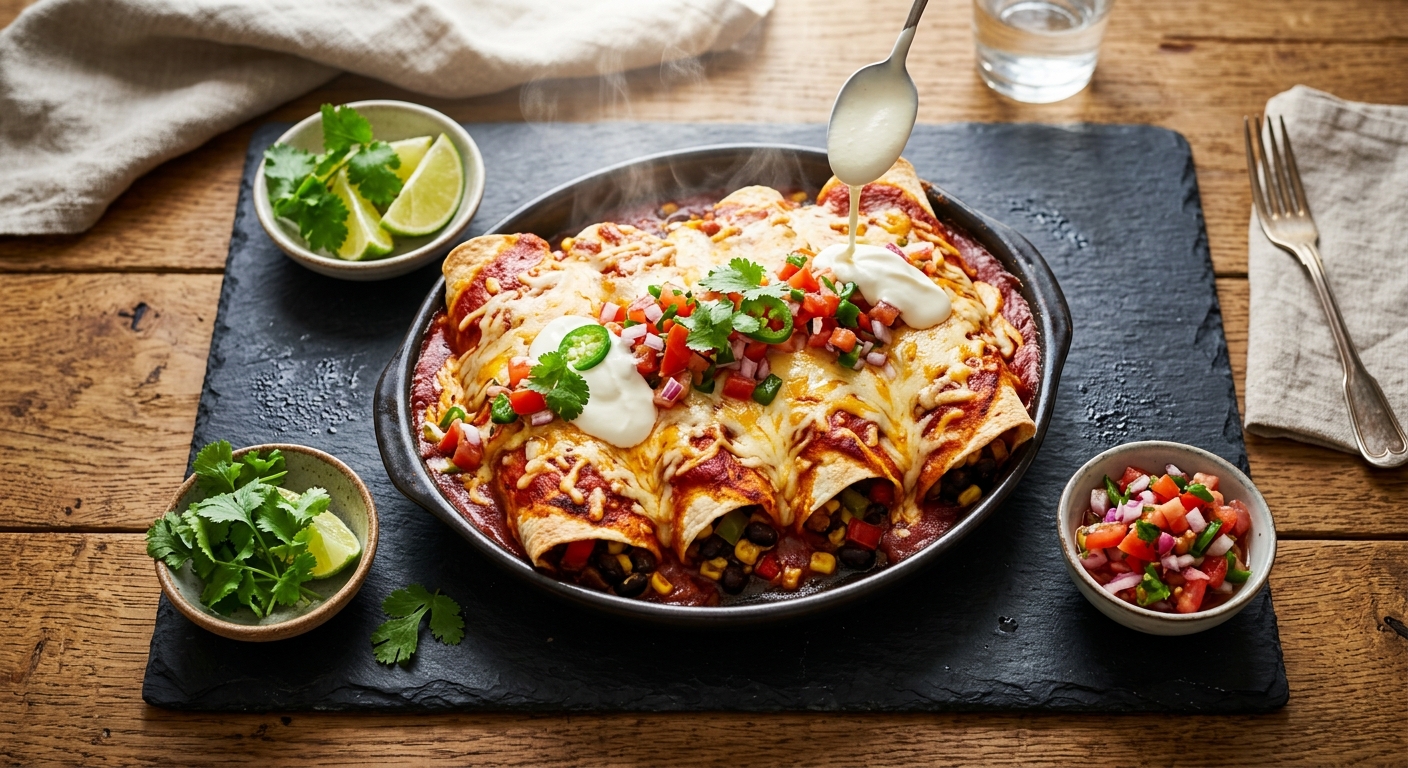 Vegetarian Enchiladas with Cheese and Sour Cream