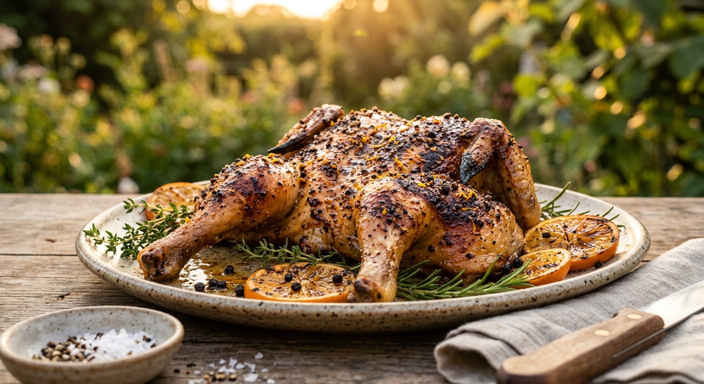 Zesty Peppercorn Spatchcock Chicken